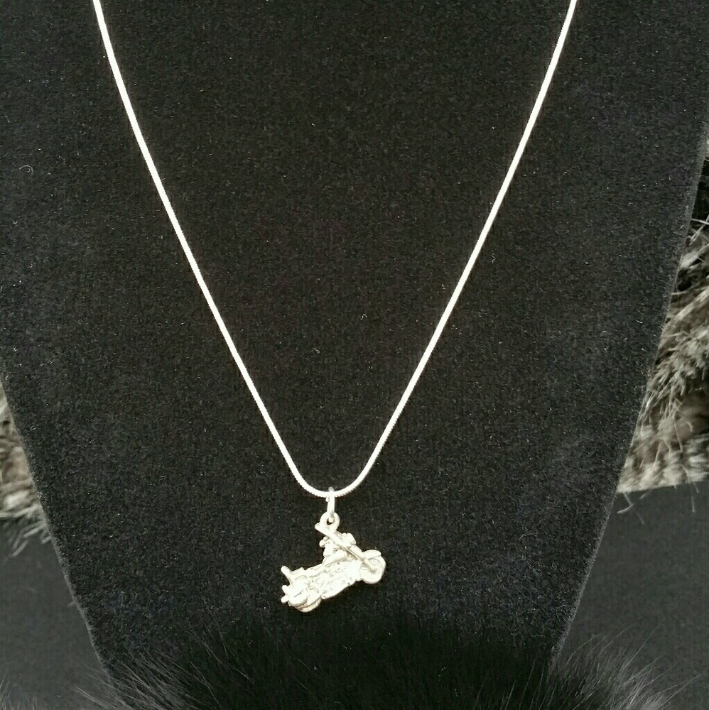 Sterling Silver motorcycle pendant with plated cha